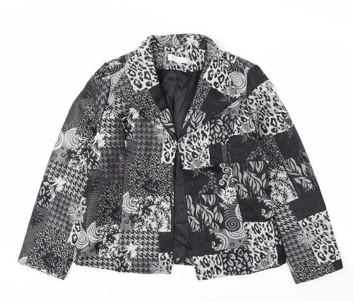 Christopher & Banks Women's Black Patchwork Jacquard Blazer M