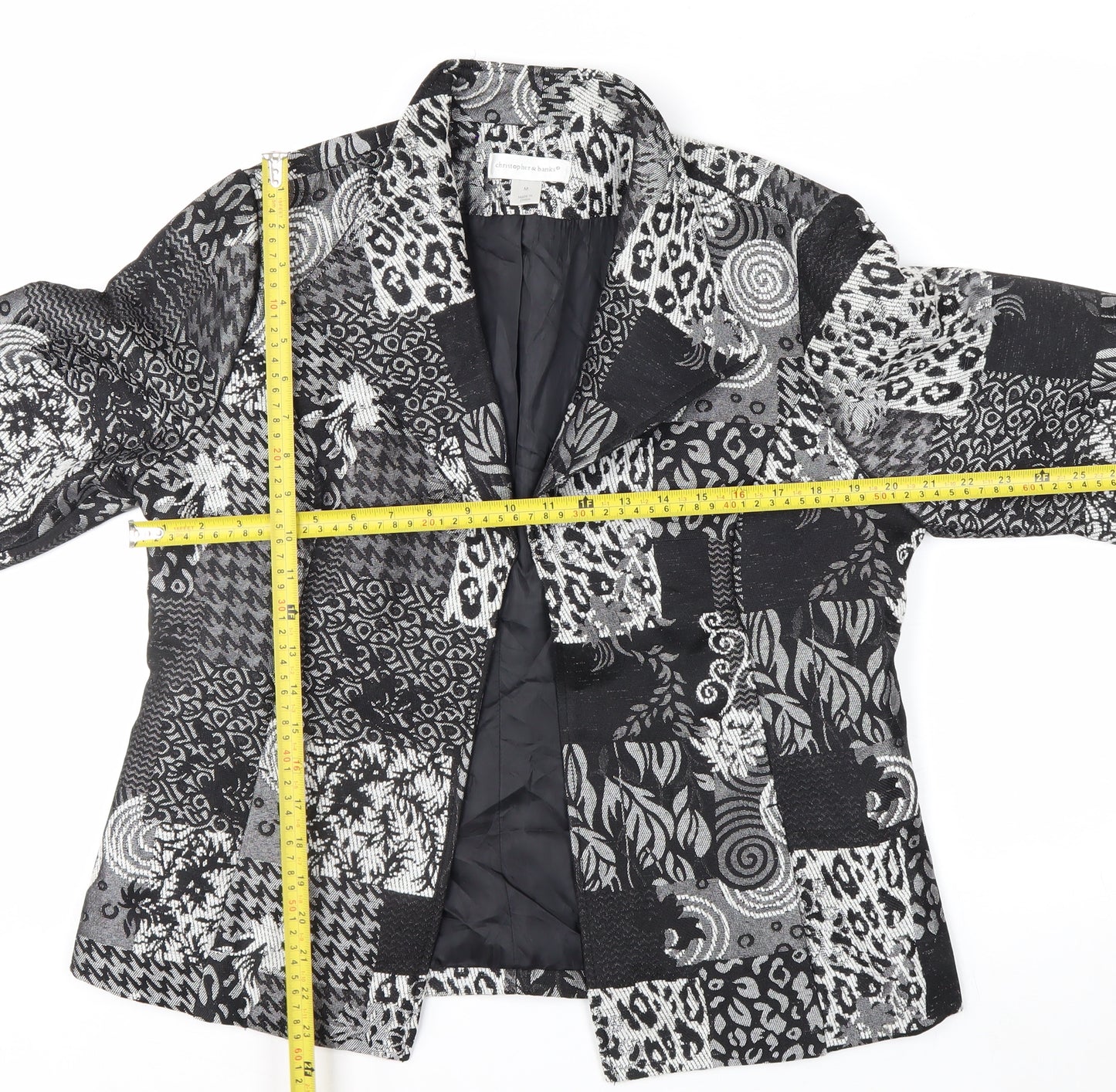 Christopher & Banks Women's Black Patchwork Jacquard Blazer M