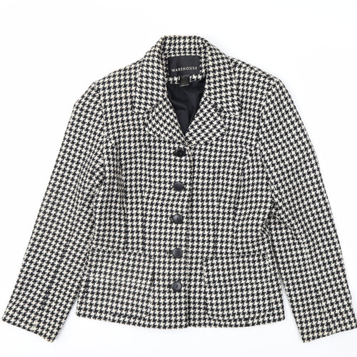 Warehouse Women's Black Houndstooth Wool Blend Suit Jacket Size 12