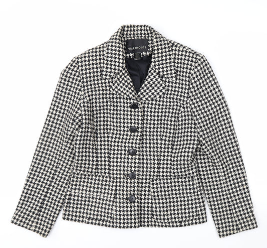 Warehouse Women's Black Houndstooth Wool Blend Suit Jacket Size 12