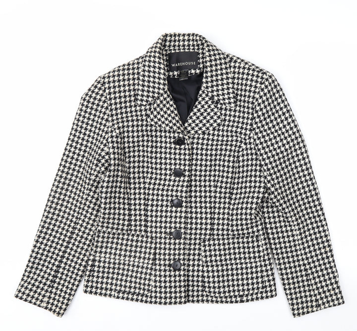 Warehouse Women's Black Houndstooth Wool Blend Suit Jacket Size 12