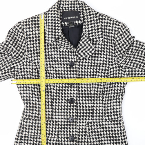 Warehouse Women's Black Houndstooth Wool Blend Suit Jacket Size 12