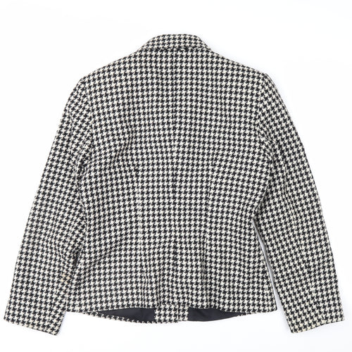 Warehouse Women's Black Houndstooth Wool Blend Suit Jacket Size 12
