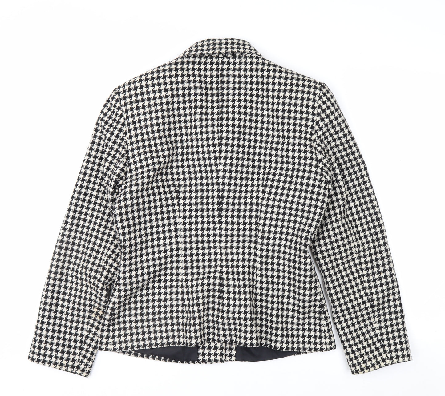 Warehouse Women's Black Houndstooth Wool Blend Suit Jacket Size 12
