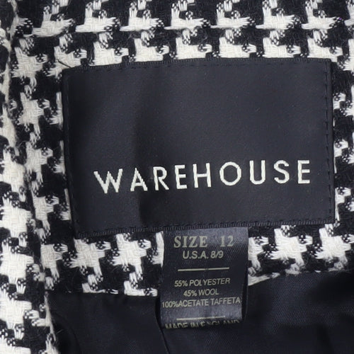 Warehouse Women's Black Houndstooth Wool Blend Suit Jacket Size 12