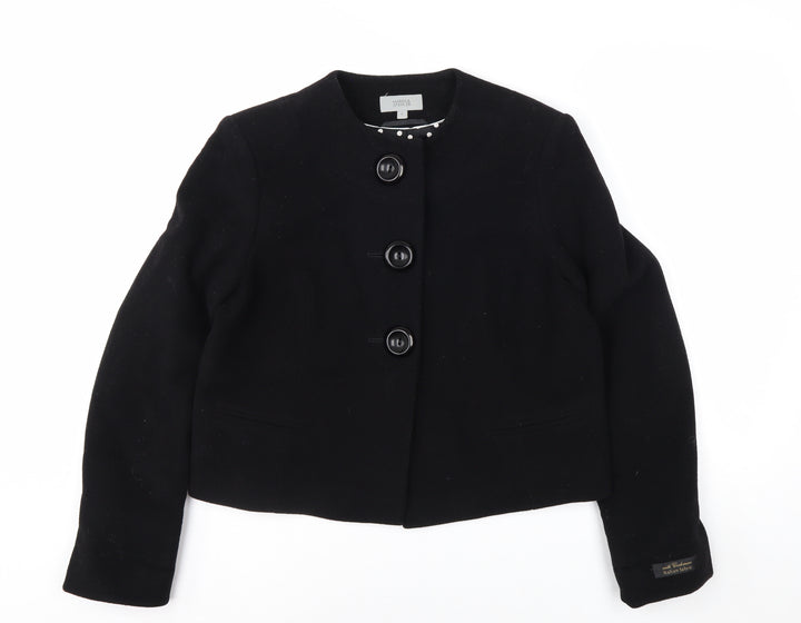 Marks and Spencer Womens Black Wool Blend Cropped Blazer Size 14