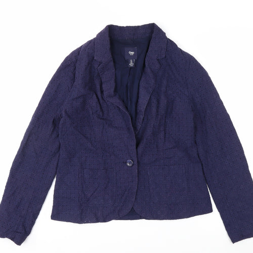 Gap Women's Blue Cotton Lace Blazer UK 8 Classic Notch Lapel Jacket