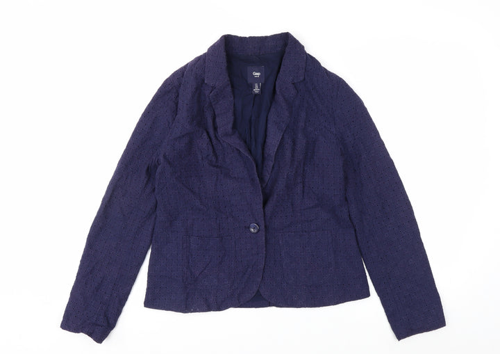 Gap Women's Blue Cotton Lace Blazer UK 8 Classic Notch Lapel Jacket