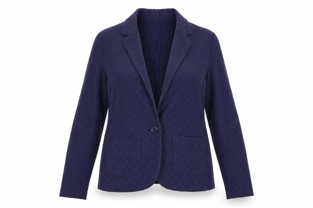 Front view of Gap Women's Blue Cotton Lace Blazer UK 8 Classic Notch Lapel Jacket
