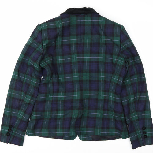 Liz Claiborne Classics Women's Green Check Wool Blazer Size 8 Single-Breasted