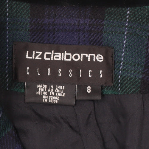 Liz Claiborne Classics Women's Green Check Wool Blazer Size 8 Single-Breasted