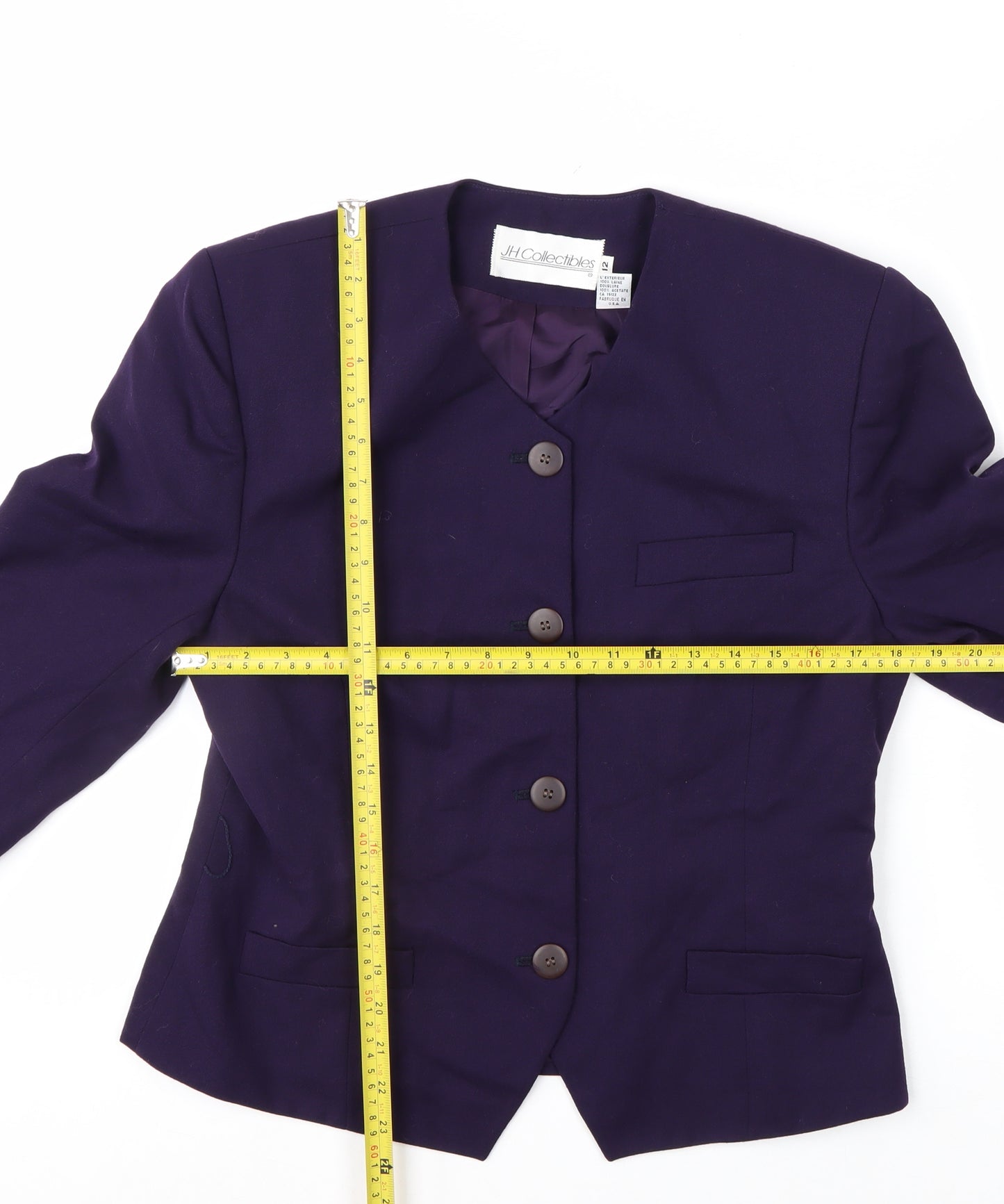 JH Collectibles Womens Purple Wool Suit Jacket Blazer Size 12