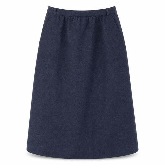 Front view of Anderson-Little Women's Blue Wool Blend A-Line Midi Skirt, size 12