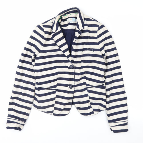 Boden Women Blue Striped Linen Cotton Blazer UK 10 Regular Fit