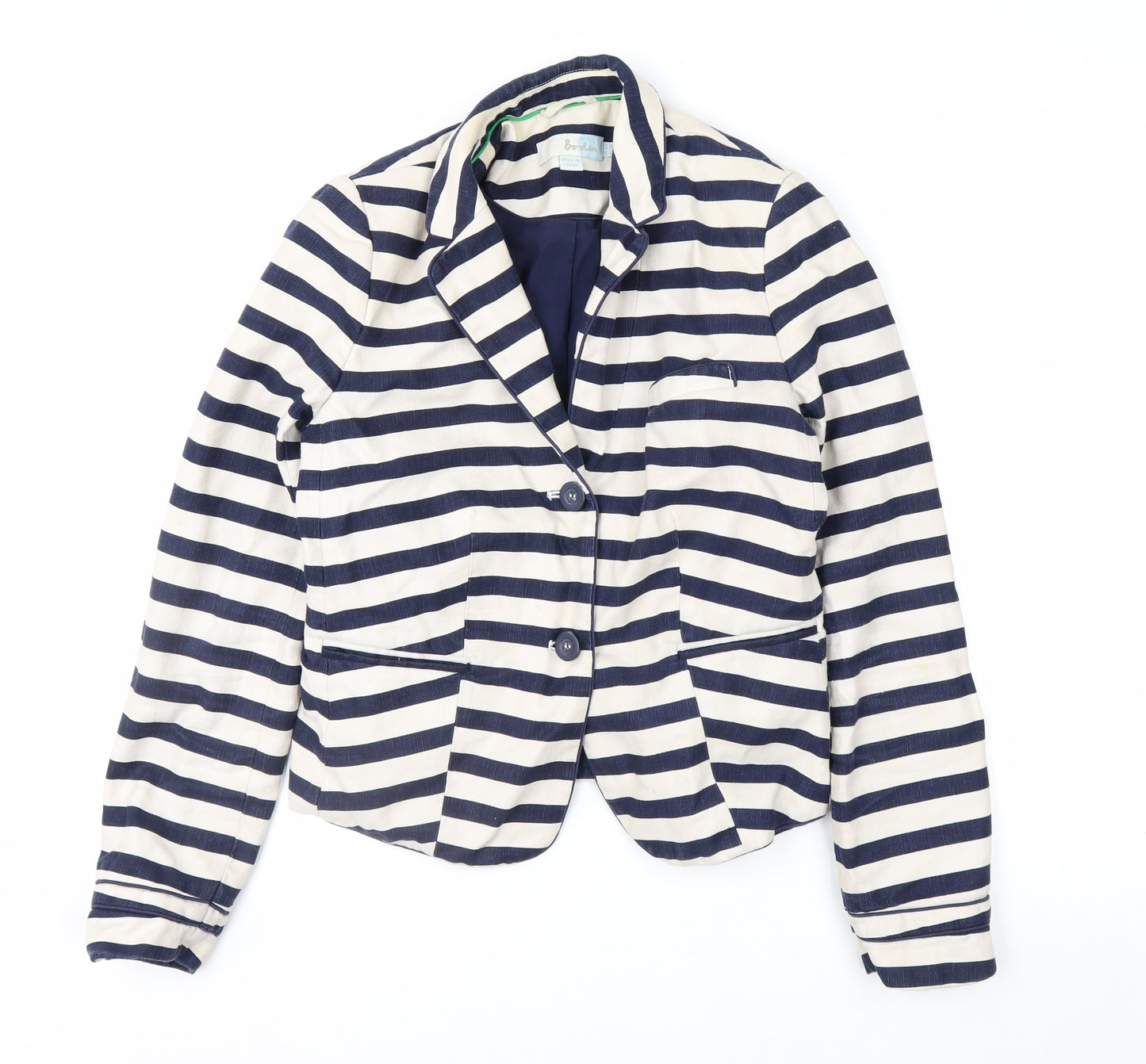 Boden Women Blue Striped Linen Cotton Blazer UK 10 Regular Fit
