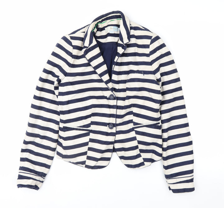 Boden Women Blue Striped Linen Cotton Blazer UK 10 Regular Fit