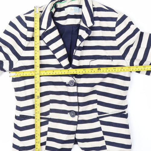 Boden Women Blue Striped Linen Cotton Blazer UK 10 Regular Fit