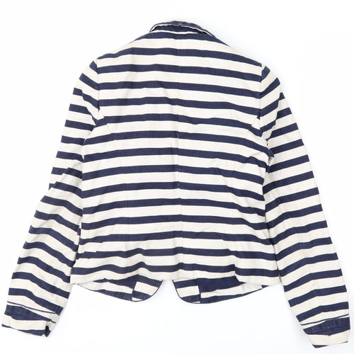 Boden Women Blue Striped Linen Cotton Blazer UK 10 Regular Fit