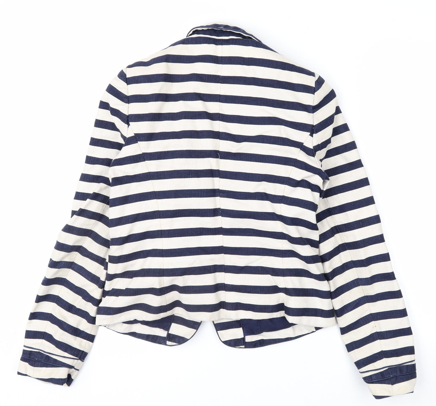 Boden Women Blue Striped Linen Cotton Blazer UK 10 Regular Fit