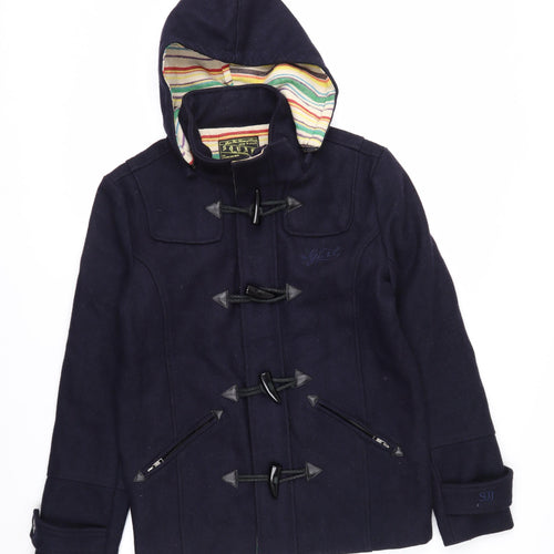 Squad Men’s Blue Cotton Duffle Coat Jacket Size M Hooded Mid-Length