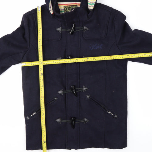 Squad Men’s Blue Cotton Duffle Coat Jacket Size M Hooded Mid-Length