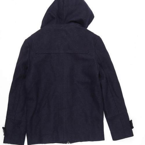 Squad Men’s Blue Cotton Duffle Coat Jacket Size M Hooded Mid-Length