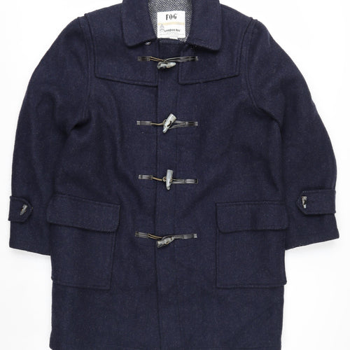 London Fog Men’s Blue Wool Duffle Coat 42R Hooded Classic Mid-Length