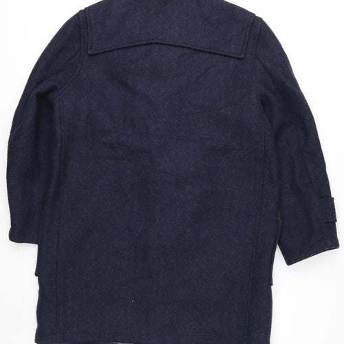 London Fog Men’s Blue Wool Duffle Coat 42R Hooded Classic Mid-Length