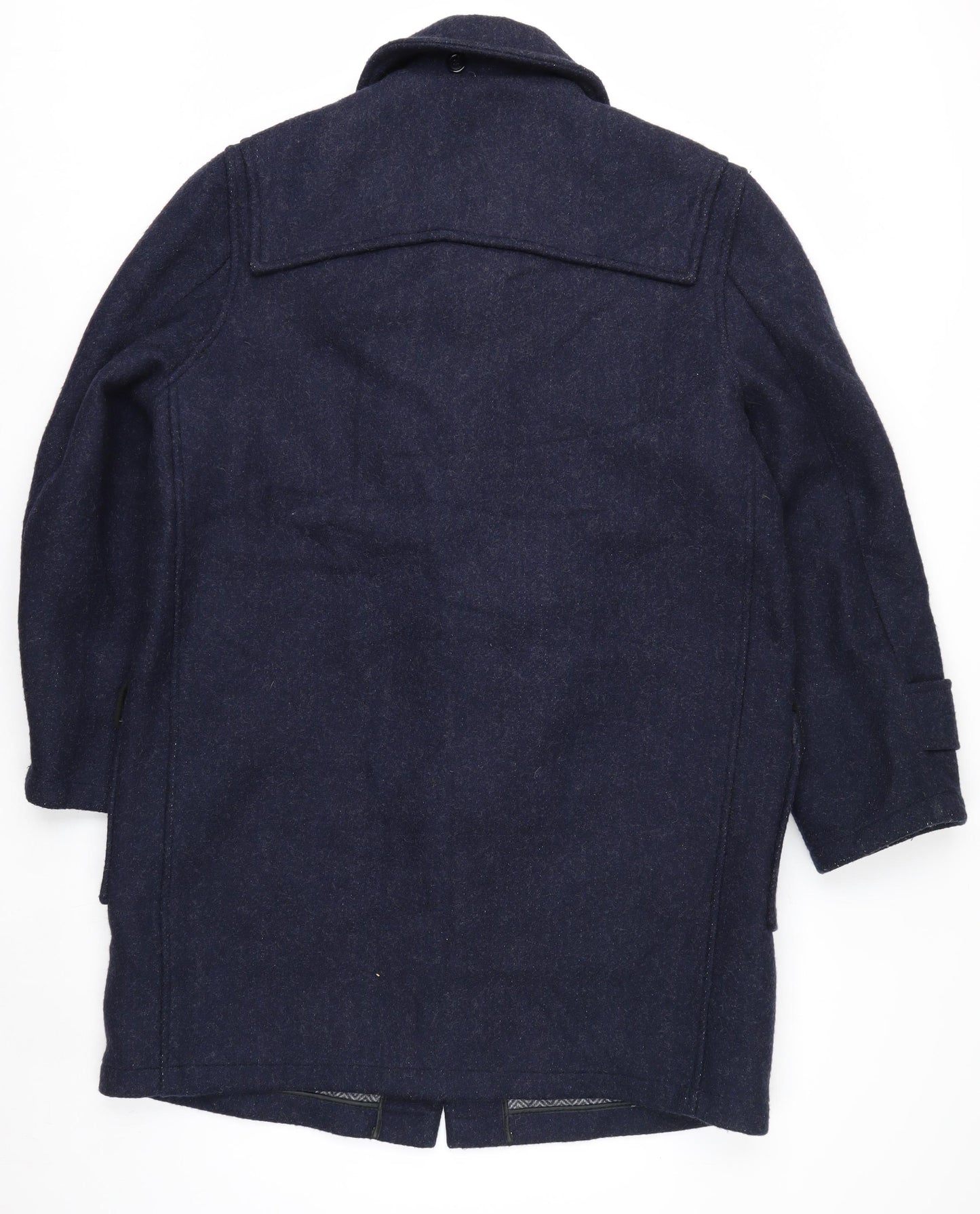London Fog Men’s Blue Wool Duffle Coat 42R Hooded Classic Mid-Length