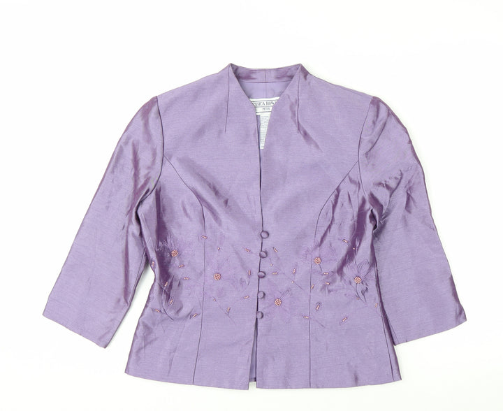 Jessica Howard Petite Purple Floral Embroidered Suit Jacket Size 6