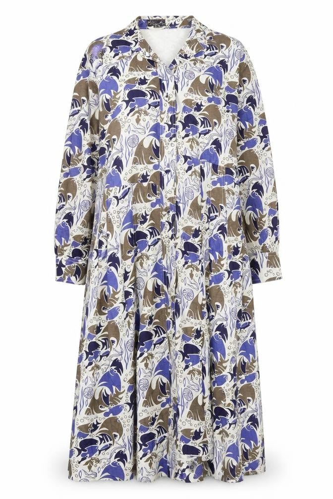 Front view of Khanitha Women’s Multicoloured Long Cotton Belted Overcoat, size UK 12