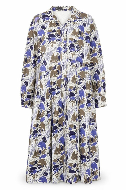 Front view of Khanitha Women’s Multicoloured Long Cotton Belted Overcoat, size UK 12