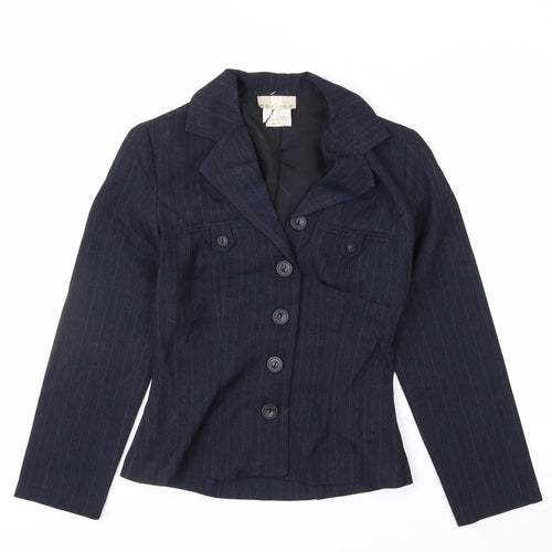R Petites Navy Pinstripe Petite Blazer Womens Size 2 Wool Blend