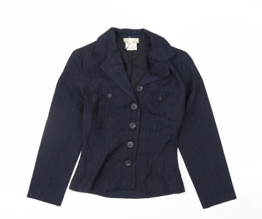 R Petites Navy Pinstripe Petite Blazer Womens Size 2 Wool Blend