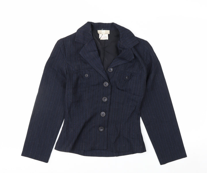 R Petites Navy Pinstripe Petite Blazer Womens Size 2 Wool Blend