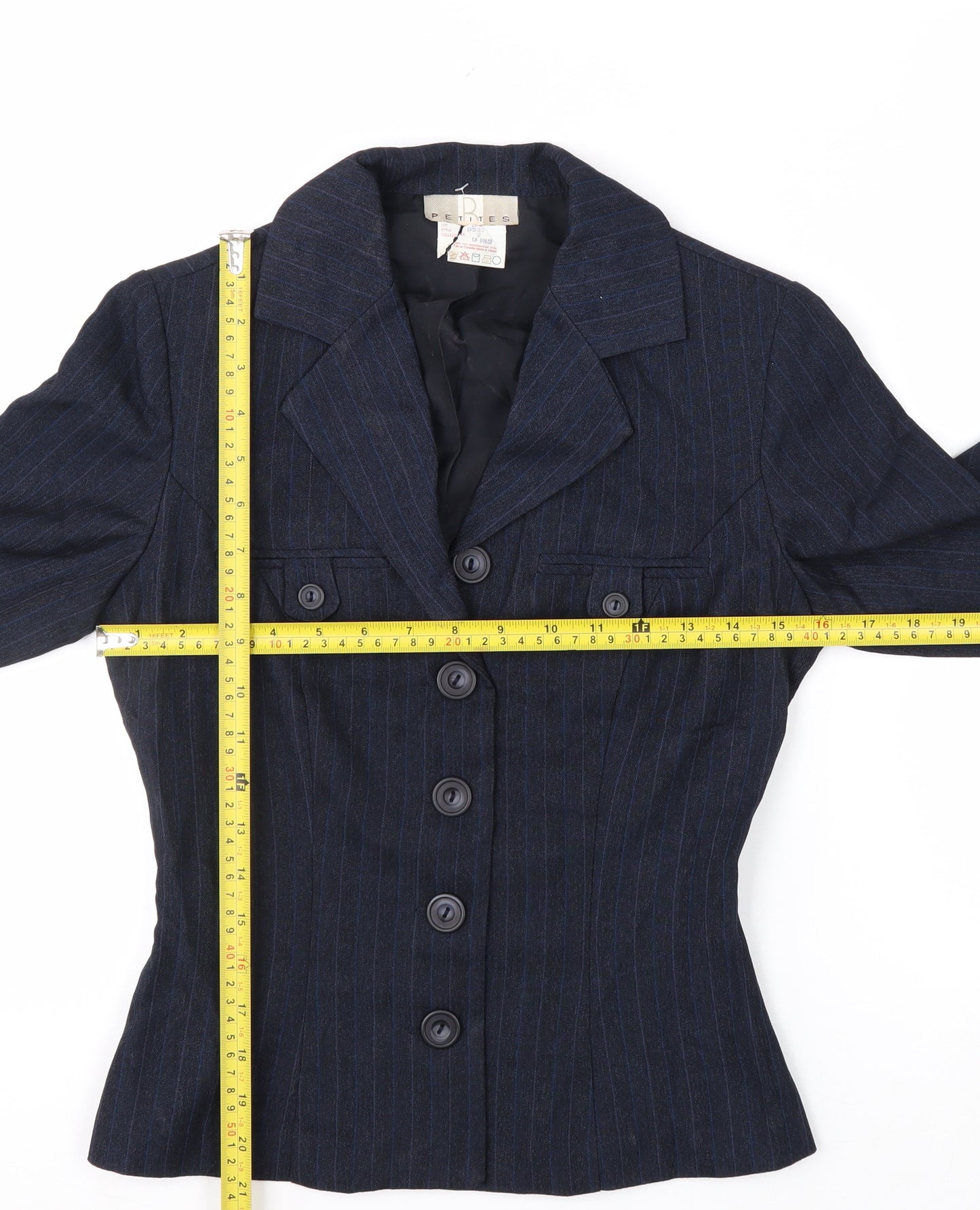 R Petites Navy Pinstripe Petite Blazer Womens Size 2 Wool Blend
