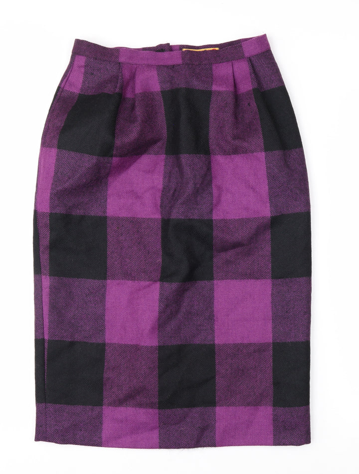 Touareg de Vitos Women’s Purple Check Wool Pencil Skirt Size 12