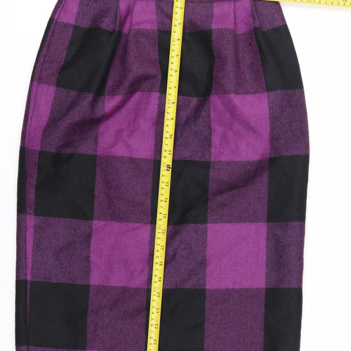 Touareg de Vitos Women’s Purple Check Wool Pencil Skirt Size 12