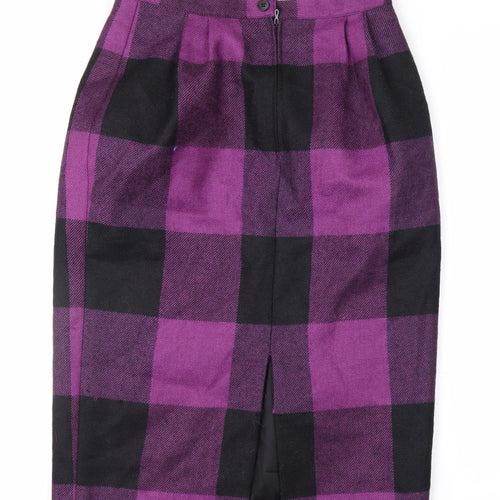 Touareg de Vitos Women’s Purple Check Wool Pencil Skirt Size 12