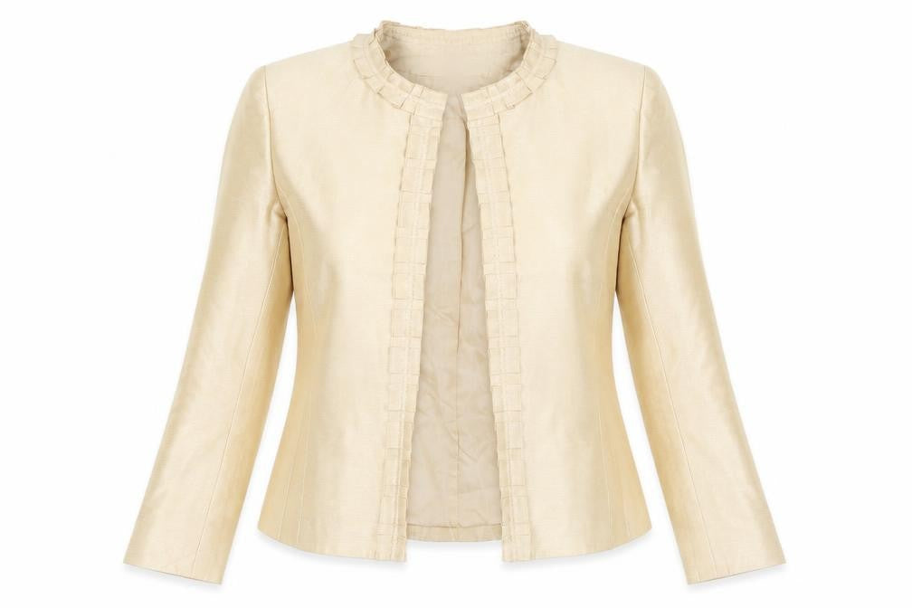 Front view of Kasper Petite Beige Woven Suit Jacket Women's Size 2P