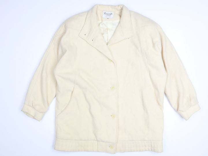 Ferncroft Women Ivory Wool Blend Coat Size 10 Vintage Classic Overcoat