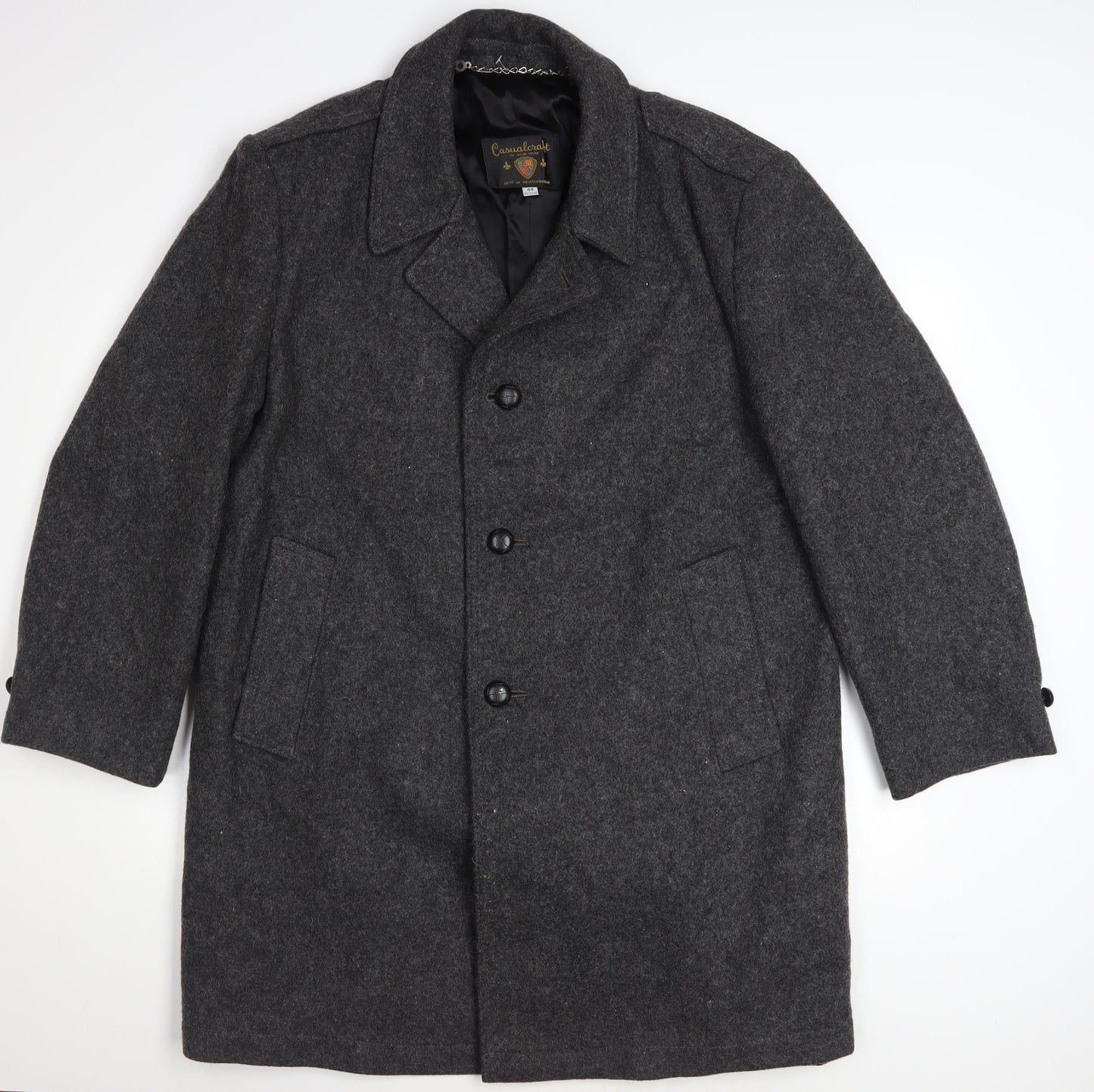Casualcraft Men’s Grey Wool Overcoat 44R Classic Formal Jacket