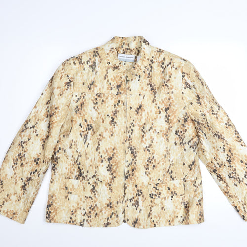 Alfred Dunner Womens Beige Metallic Geometric Petite Zip Jacket Size 12