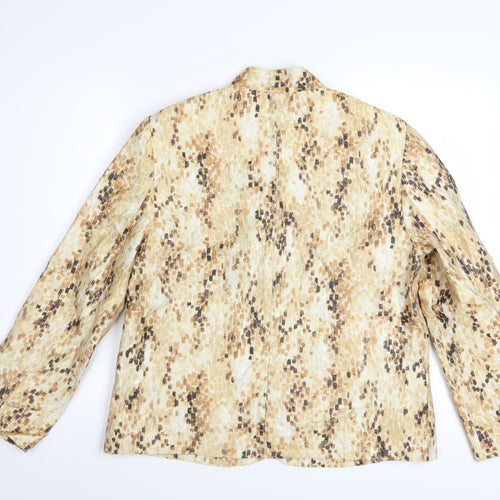Alfred Dunner Womens Beige Metallic Geometric Petite Zip Jacket Size 12