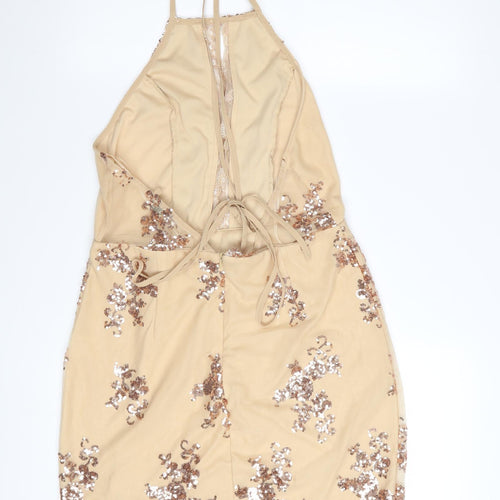 In The Style Women's Beige Sequin Halter Bodycon Dress Size 12