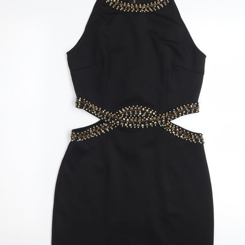 Out of Gas Women's Black Embellished Bodycon Cut Out Dress Size 12