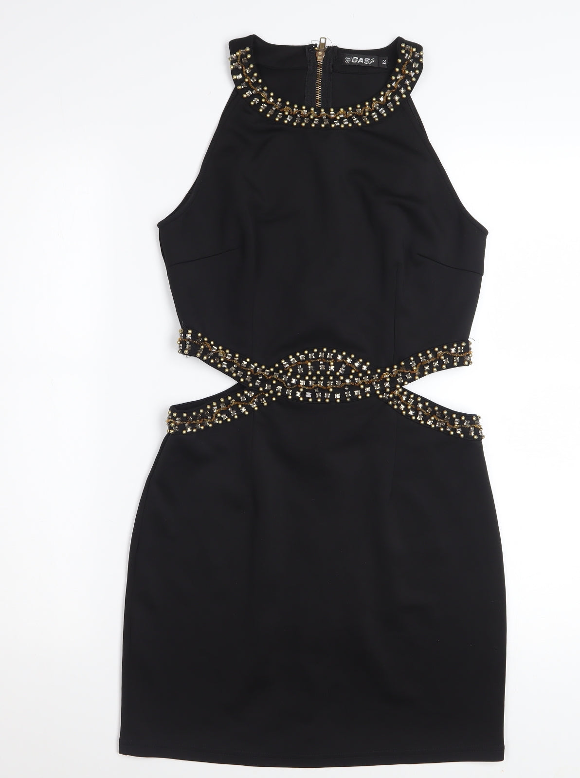 Out of Gas Women's Black Embellished Bodycon Cut Out Dress Size 12