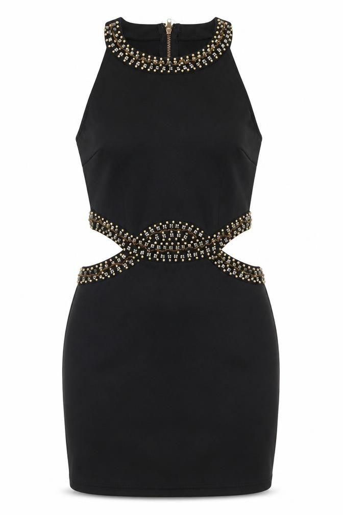 Out of Gas Women's Black Embellished Bodycon Cut Out Dress Size 12
