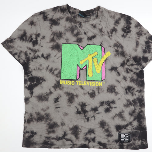 MTV Women's Grey Tie-Dye Music T-Shirt L Retro Cotton Short Sleeve