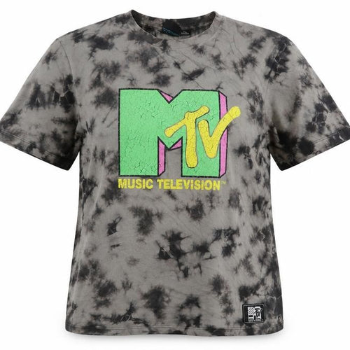 MTV Women's Grey Tie-Dye Music T-Shirt L Retro Cotton Short Sleeve